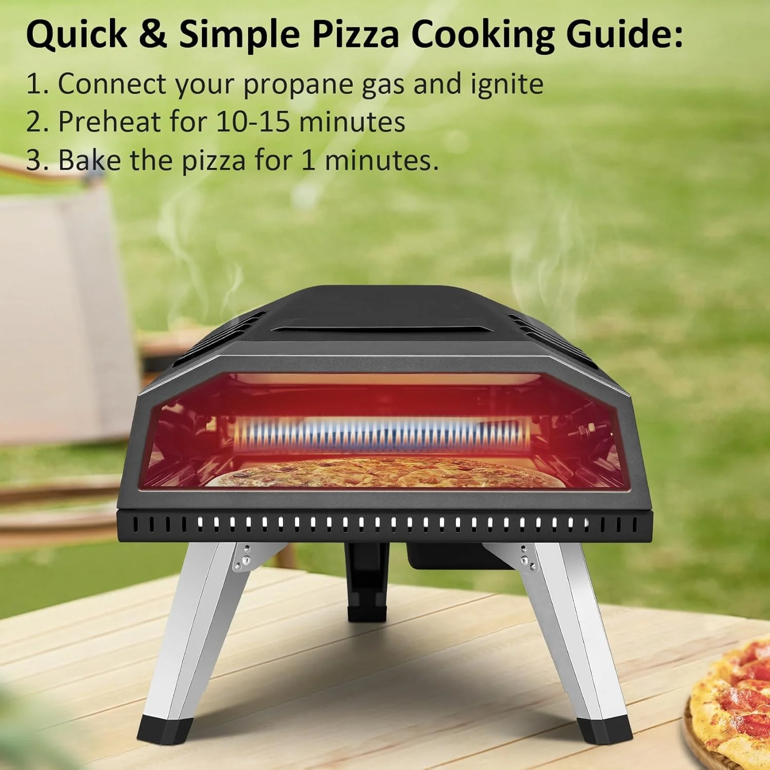12" Pizza Oven, Pizza Oven Outdoor with Folding Design, Portable Outdoor Propane Gas Oven with Integrated Thermometer for Backyard, Camping, Picnic - Image 5