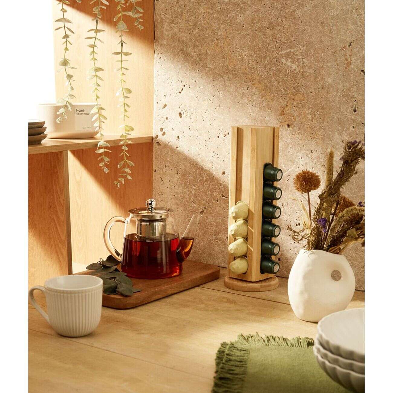 Porte capsules rotatif en bambou Ø10xH29cm