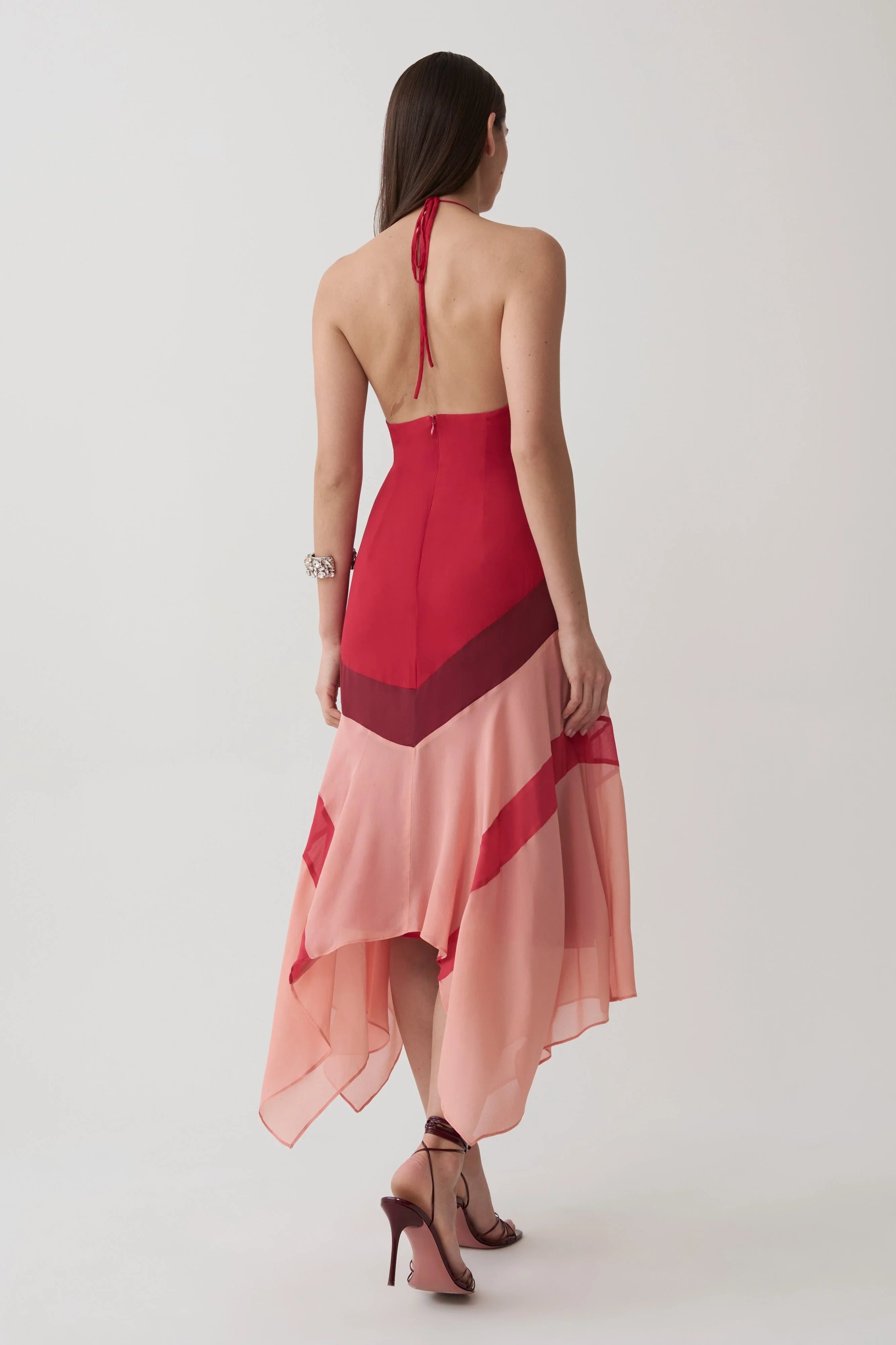 Bettina Chiffon Halter Neck Midi Dress - Red