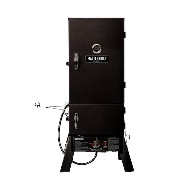 30 in Dual Fuel Propane Gas and Charcoal Smoker in Black