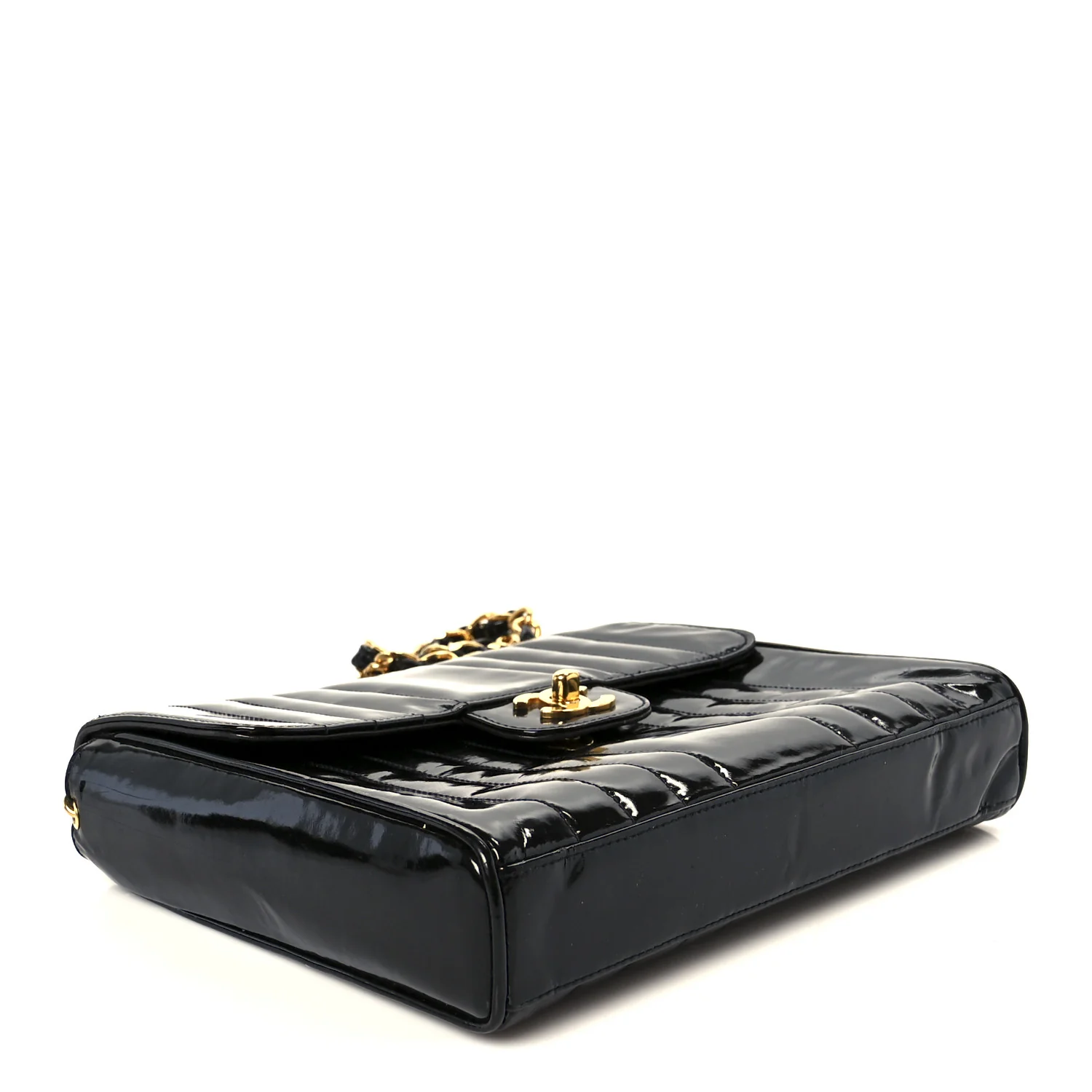 Patent Vertical Quilt Small Flap Black