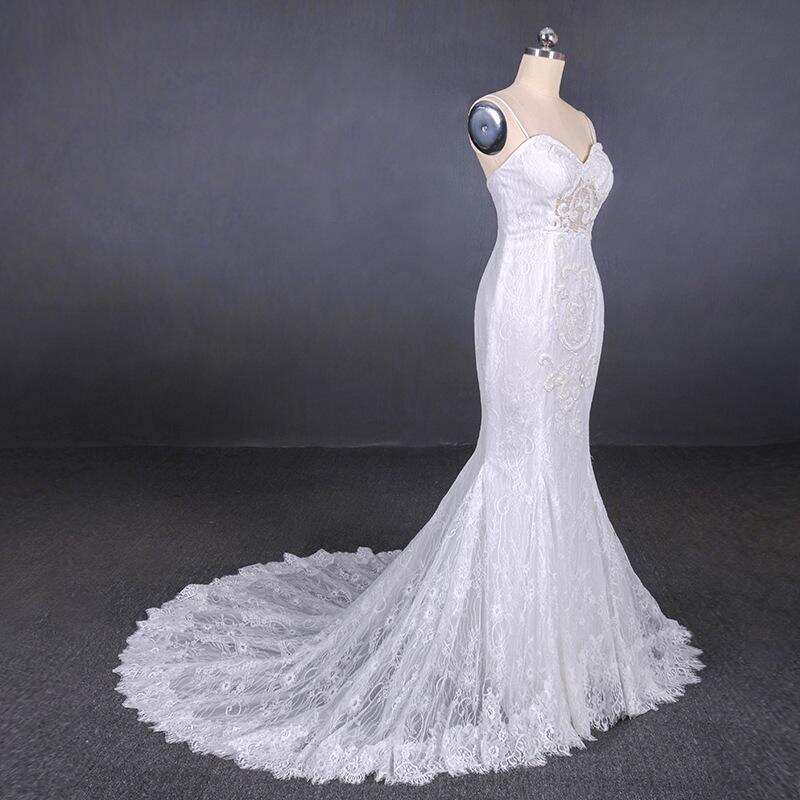 Mermaid Spaghetti Straps Lace Wedding Dress, Fashion Long Bridal Dresses DMQ17