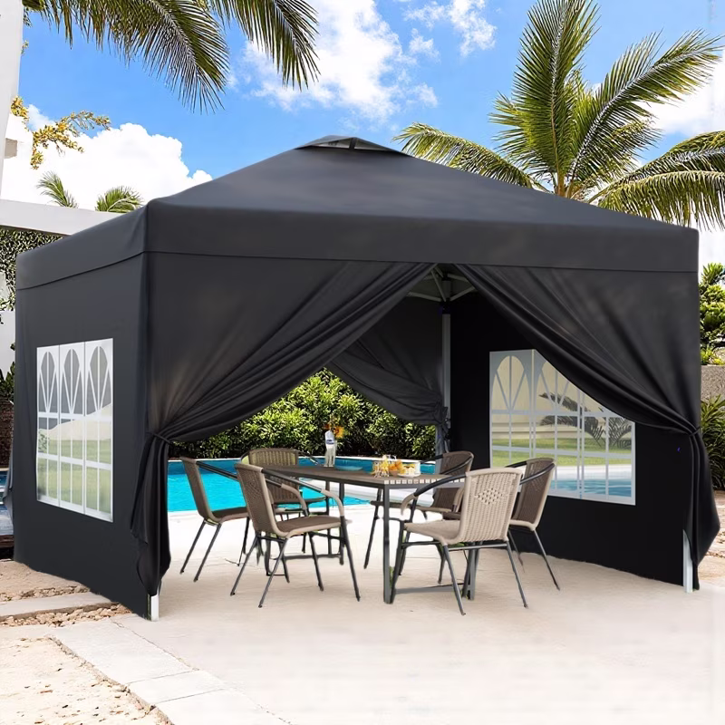 Lofka 10x10ft Pop-Up Gazebo Canopy with Adjustable Height,Windows, UV Protection for Backyard, Garden, Lawn,Black