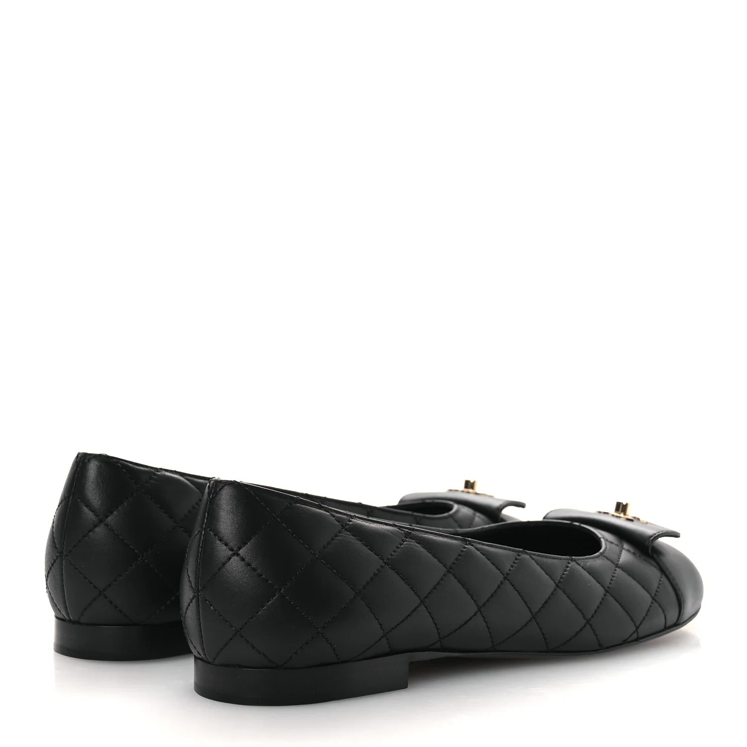 Calfskin Lambskin Quilted CC Cap Toe Ballerina Flats 37 Black