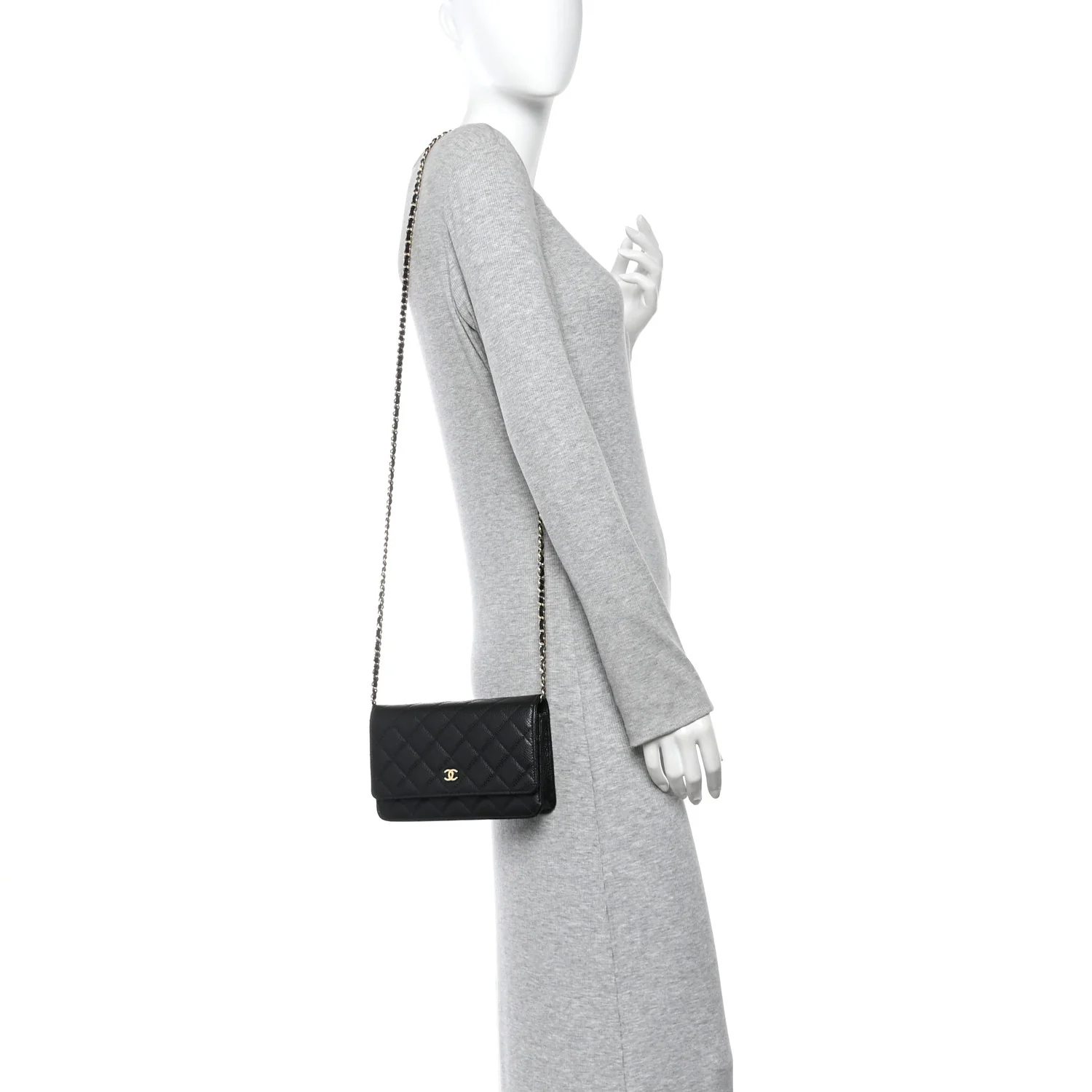 Caviar Quilted Wallet on Chain WOC Black