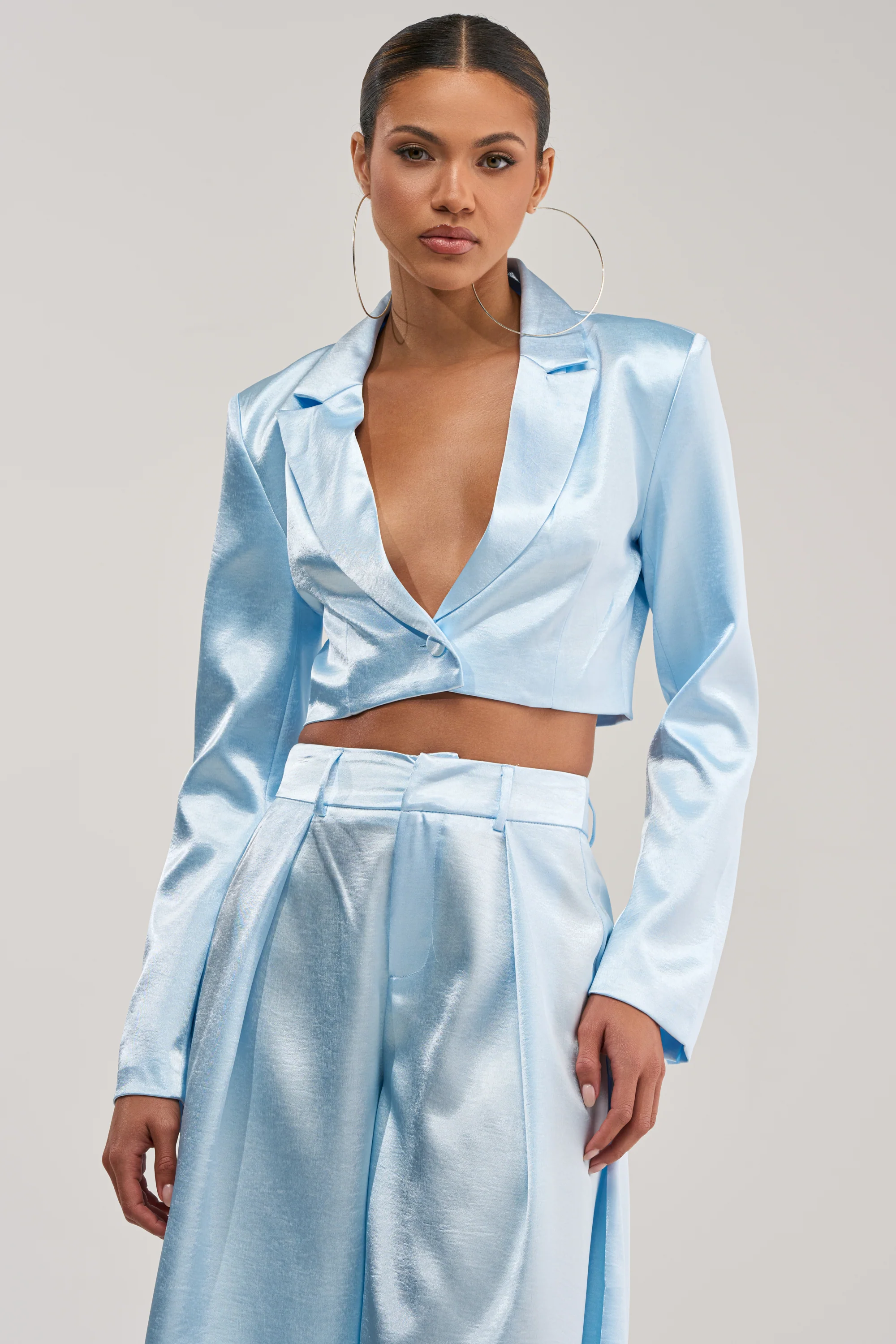 KYLA ICY BLUE SATIN BLAZER - Akira Store