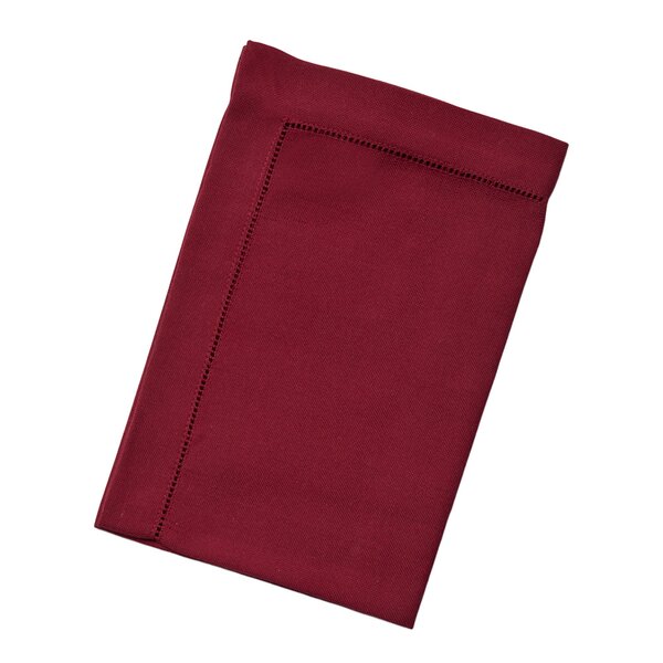 Stoffserviett med brodert hullsøm 50x50 cm mørkerød