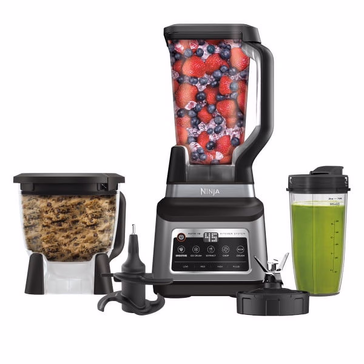 Ninja Professional Plus Kitchen System, 1400 Watts, 5 Presets for Smoothies, Chopping, Dough with Auto IQ, 72 - Oz.* Blender Pitcher, 64 - Oz. Processor Bowl, 24 - Oz. to - Go Cups, Black, BN800