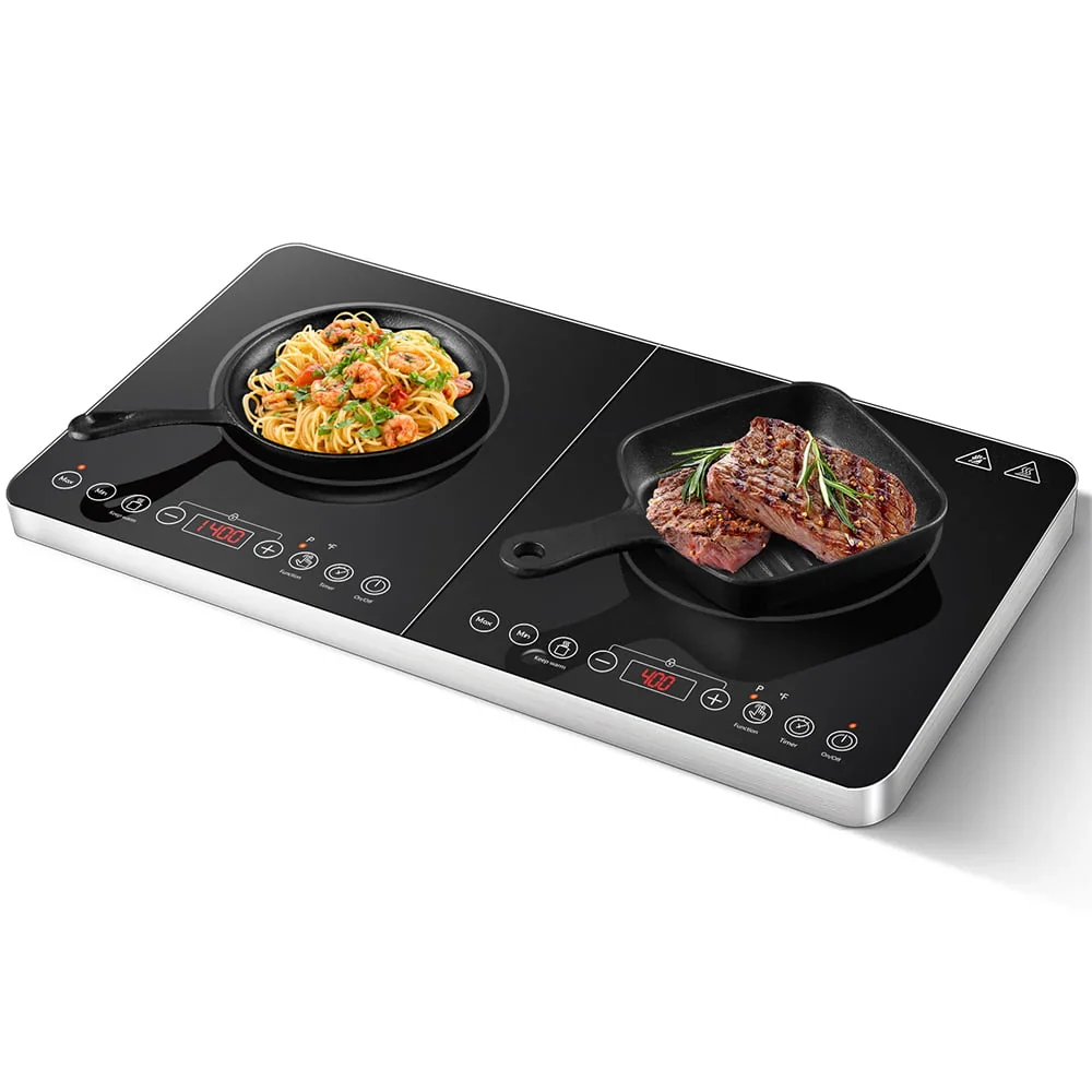 Aobosi Electric Double Induction Cooktop 1800W Portable Ultrathin with Sensor Touch, 10 Temperature 9 Power Settings 4 Hour Timer, Over-heating Protection & Child Safety Lock for Kitchen Garden Office