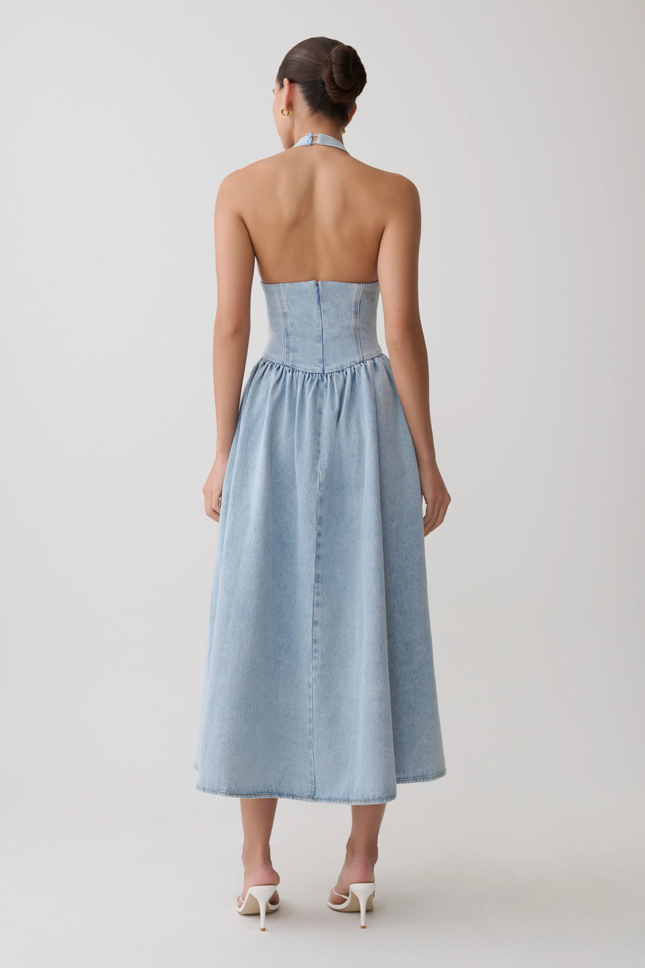 Miller Denim Halter Midi Dress - Classic Blue