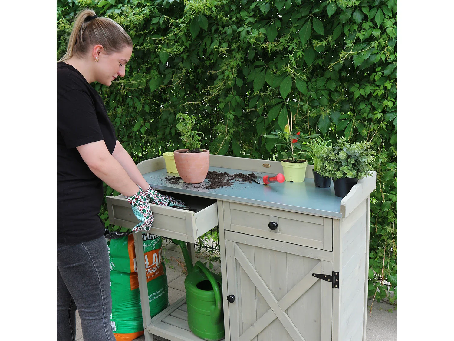HABAU Table de jardin avec armoire infrieure, 98 x 48 x 95 cm
