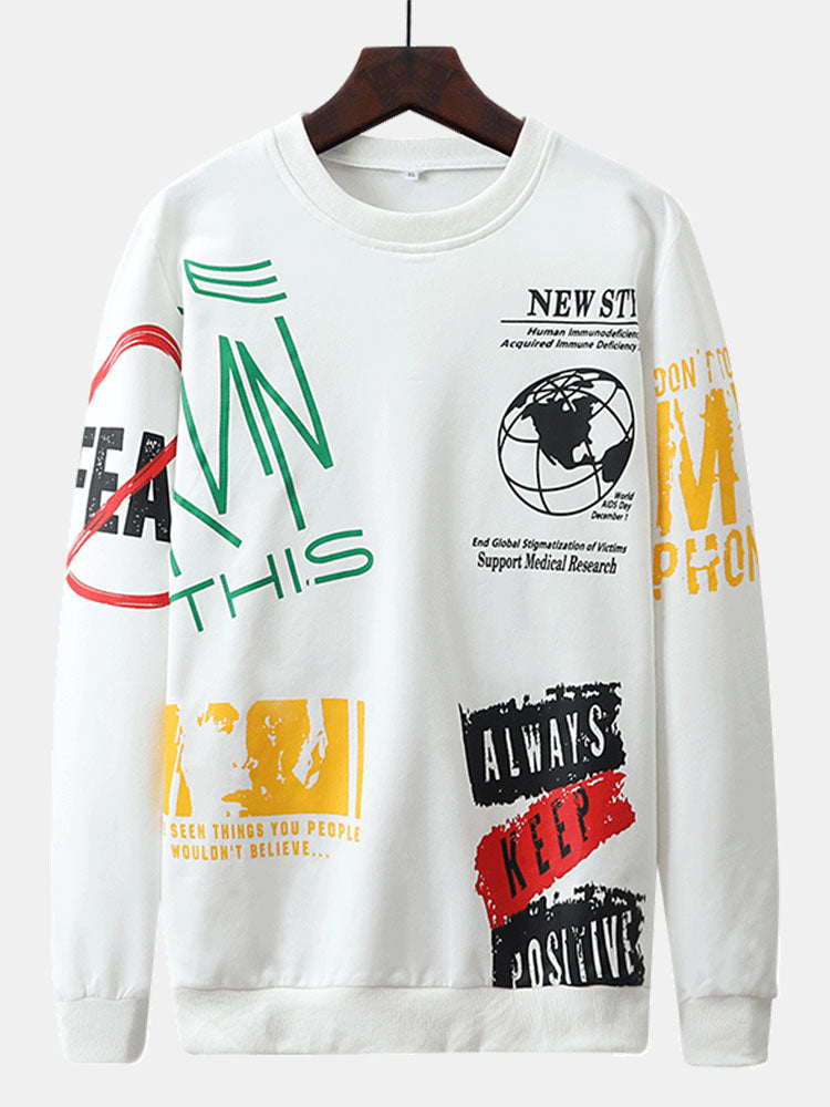 Sweat-shirt à imprimé graffiti avec slogan