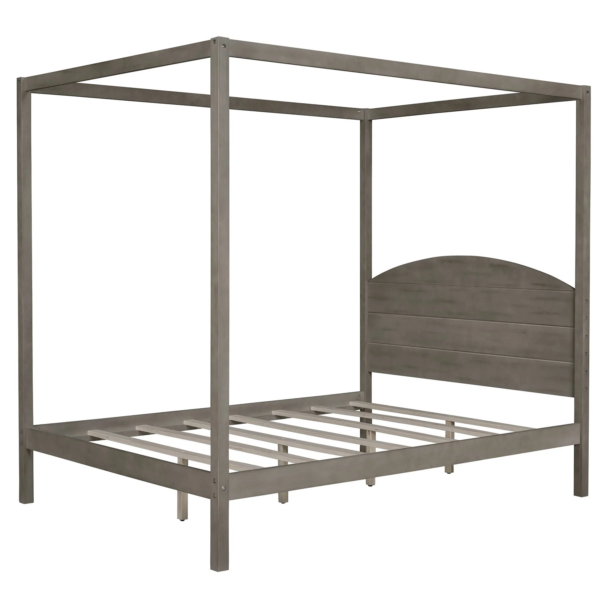 EUROCO Wood Full Size Canopy Bed, Solid Wood Platform Bed with Headboard for Kids Bedroom, Brown