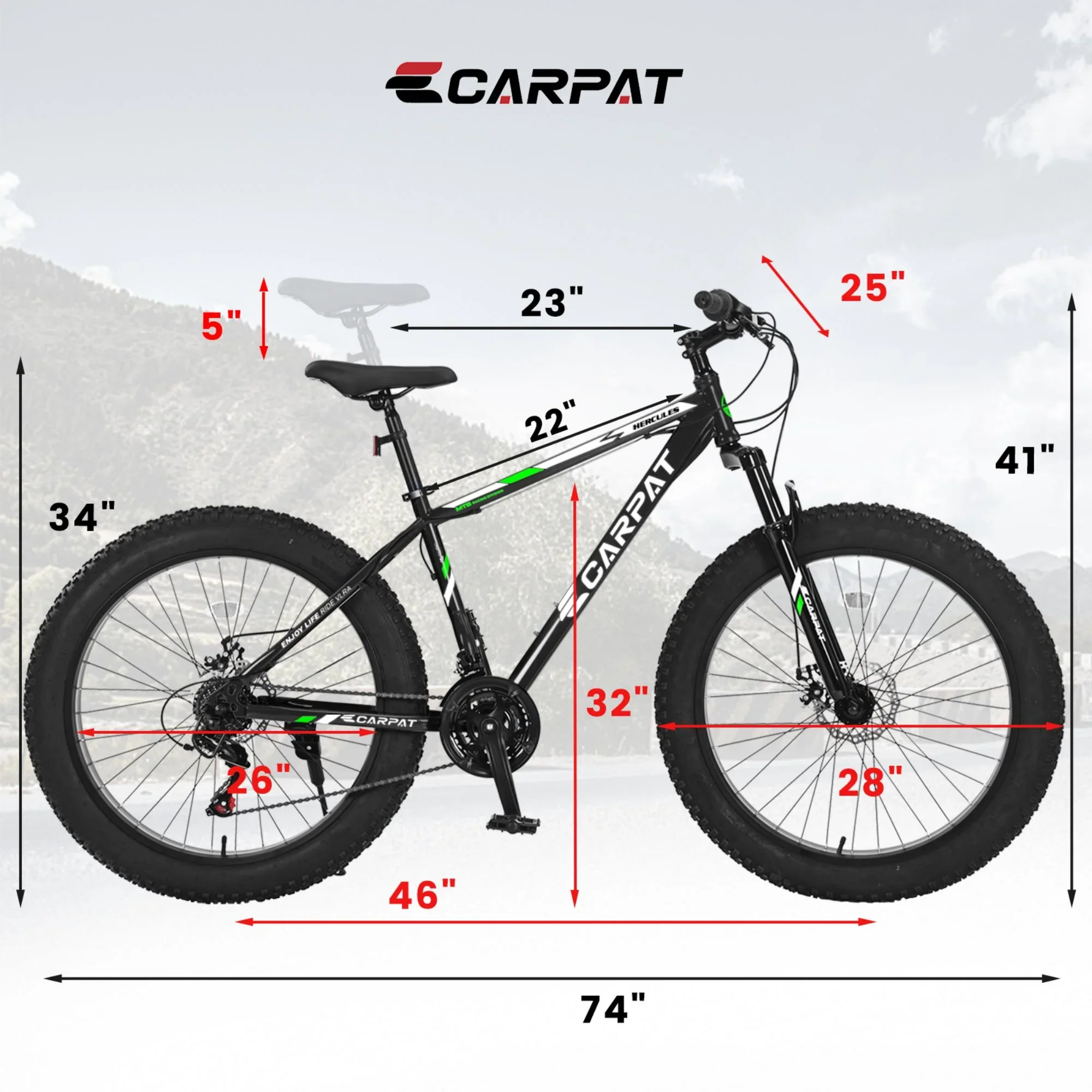 26-Inch Fat Tire Bike for Adults/Teens, Shimano 21-Speed Mountain Trail Bike with Dual Disc Brakes-Black