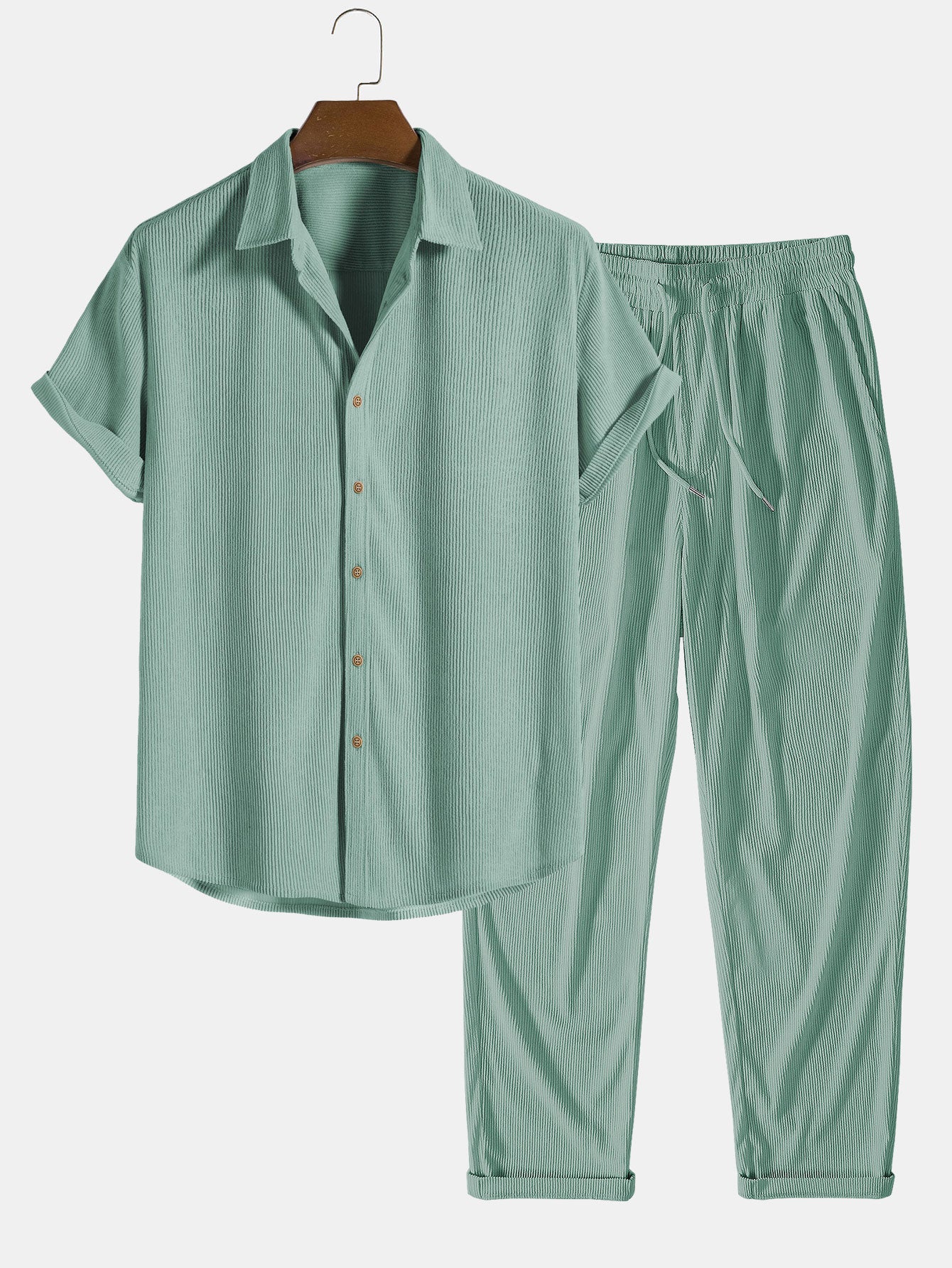 Chemise à manches courtes boutonnée en velours côtelé et pantalon droit en velours côtelé