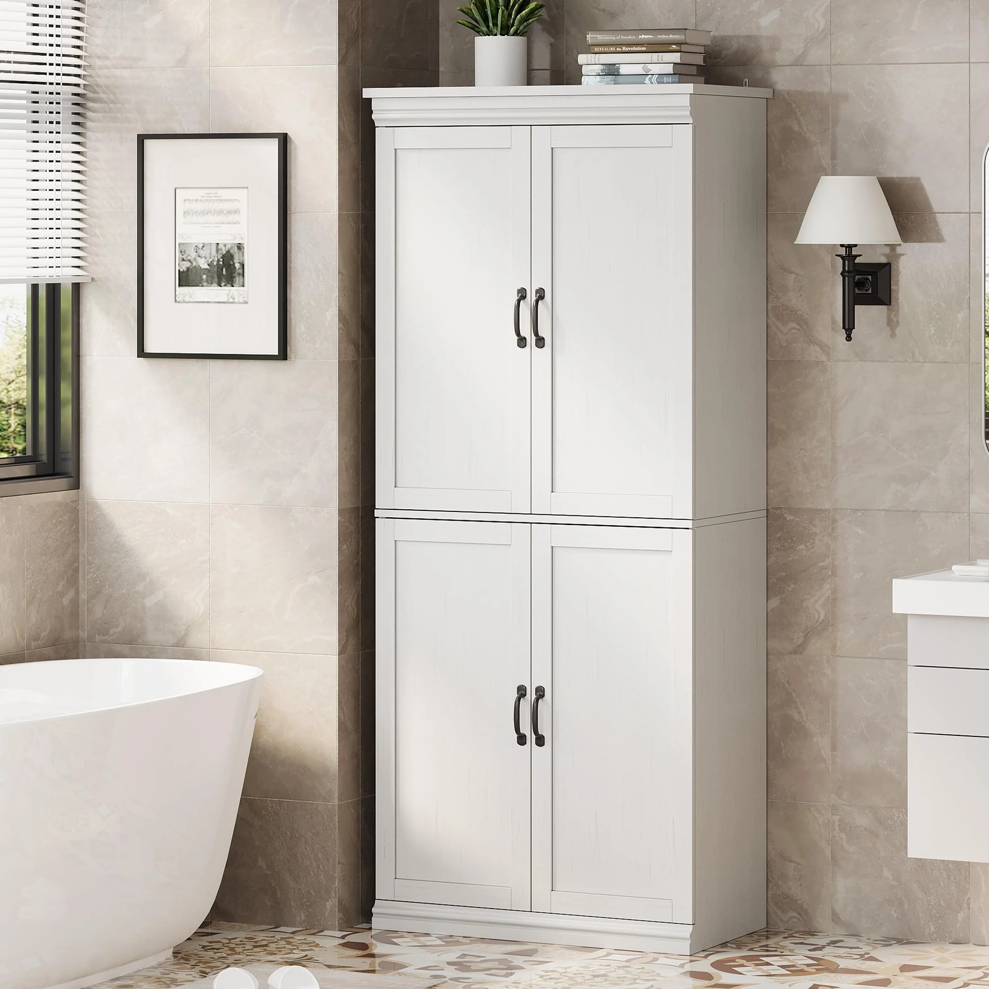 Pantry Cabinet, Freestanding Kitchen Pantry Storage Cabinet,70" Cupboard, Tall Storage Cabinet with Doors and Adjustable Shelves, for Bathroom, Dining Room, Living Room, Antique White/Gray(Antique White) - Image 5