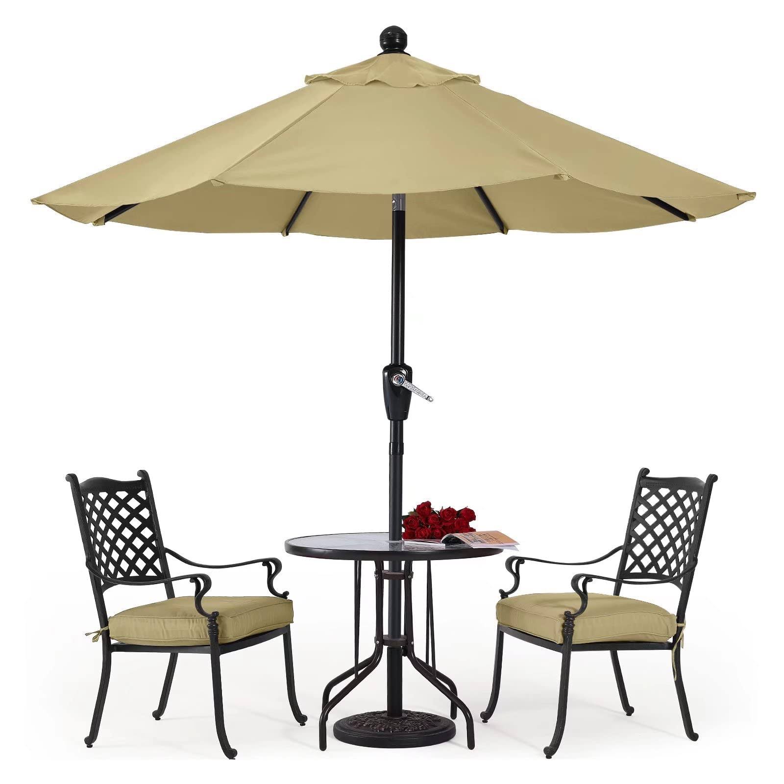Patio Umbrella with Push Button Tilt 8 Ribs Khaki / 9ft