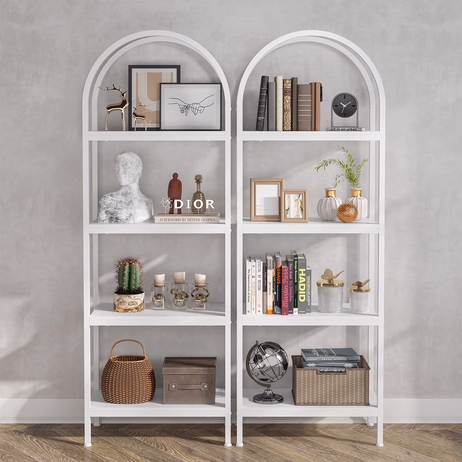 70.8" Industrial 4-Tier Bookshelf: Wood and Metal Display Rack (Black, 2PCS)(4-Tier Black) - Image 7