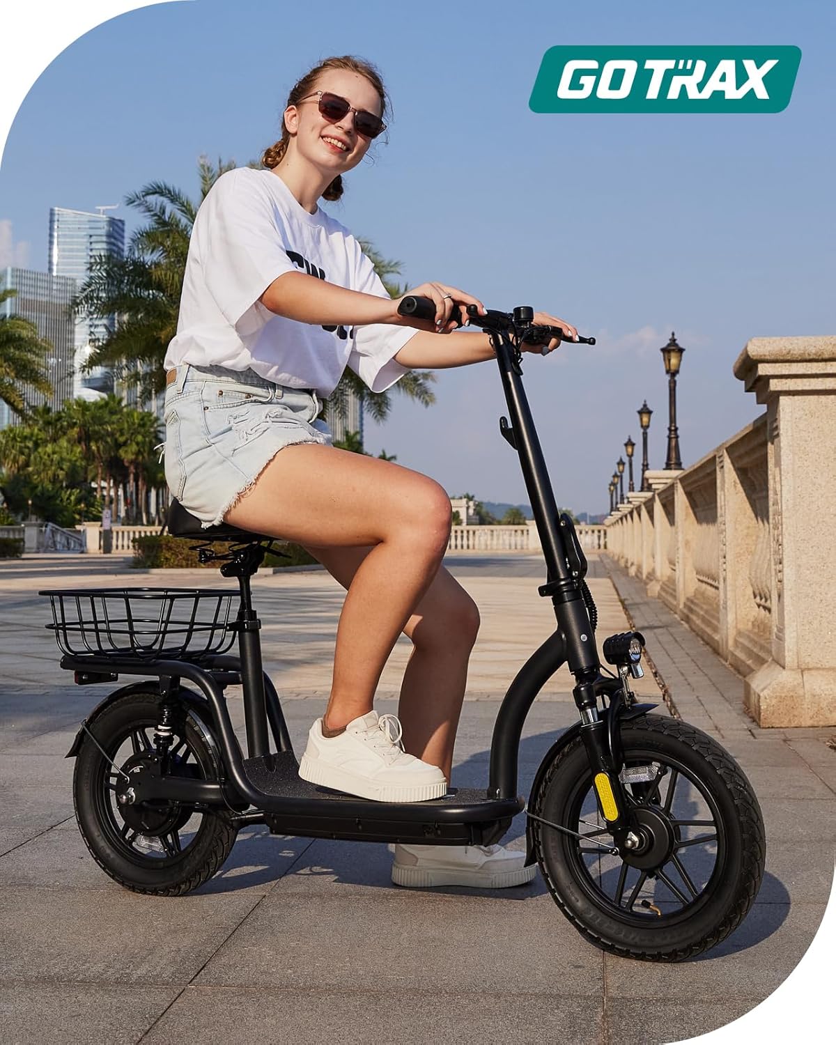 Trottinette électrique Gotrax pour adultes avec siège, autonomie maximale de 30 à 40 km, pneus tout-terrain, larges pédales