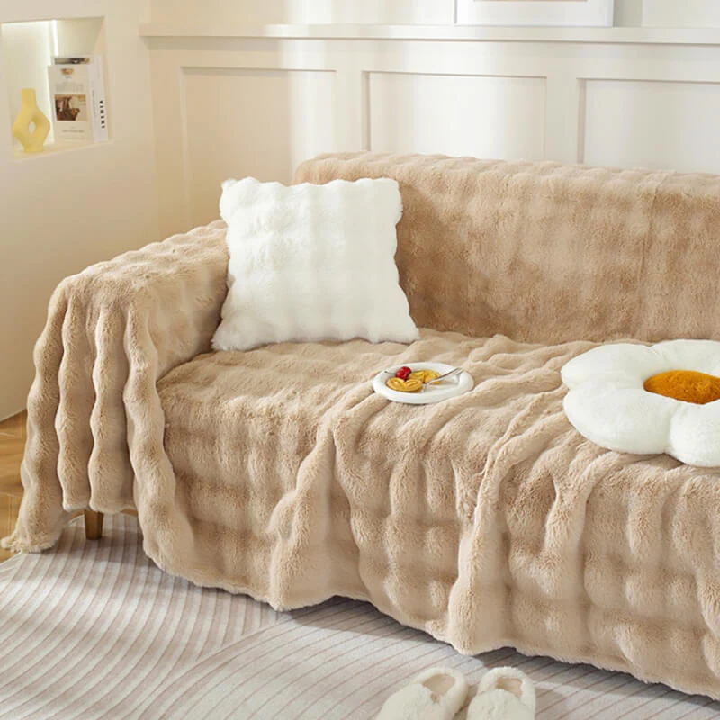 Ultra-Soft Faux Rabbit Fur Skin-Friendly Full Protection Couch Cover