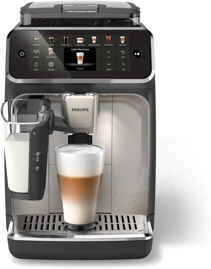 Philips 5500 Series Fully Automatic Espresso Machine, LatteGo Milk System, Integrated Grinder, 20 Hot & Iced Coffee Pre-Sets, SilentBrew, 15-Bar, Black Chrome (EP5544/94) (Renewed)
