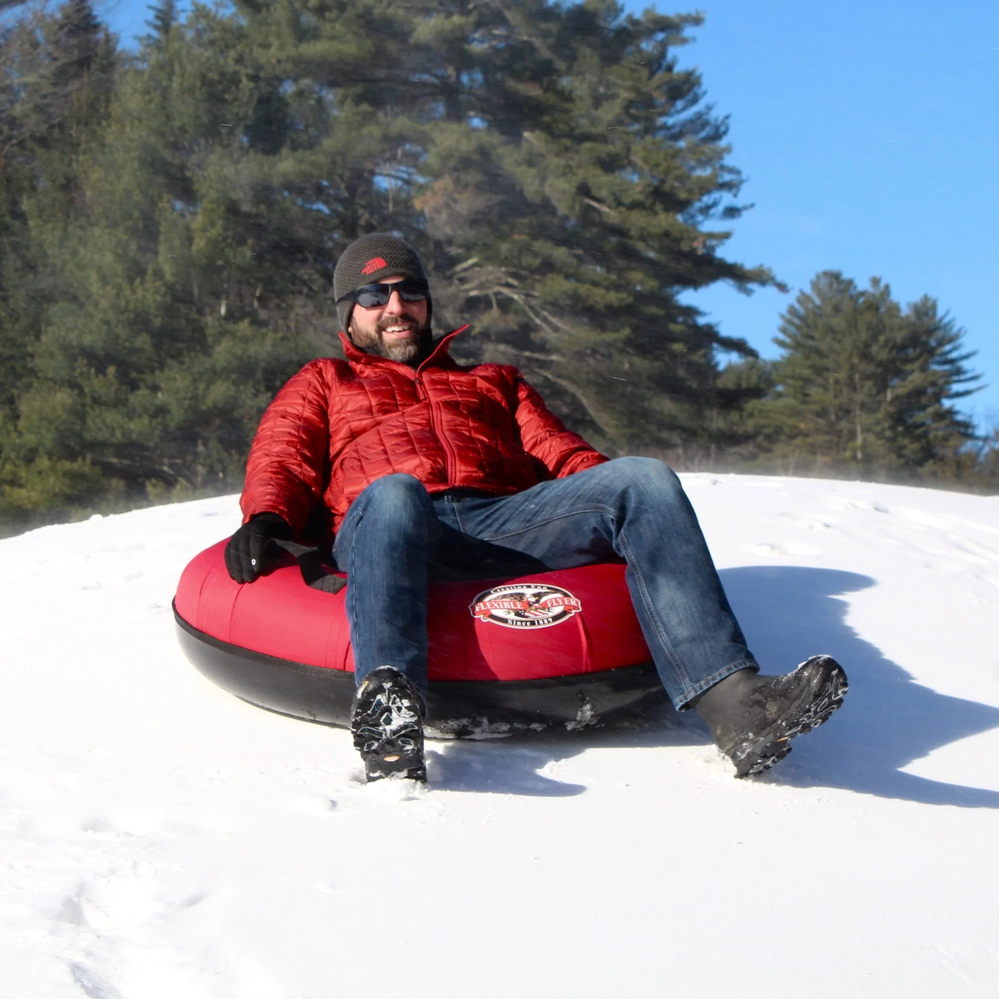 Flexible Flyer Heavy - Duty Snow Tube. Hard Plastic Bottom Inflatable Sled