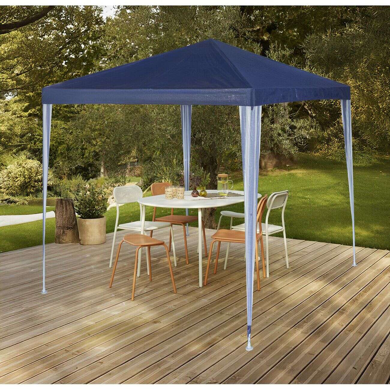 Tonnelle de jardin carrée Florence métal tissu bleu UPF30+ 290x290xH245cm 8,4m²