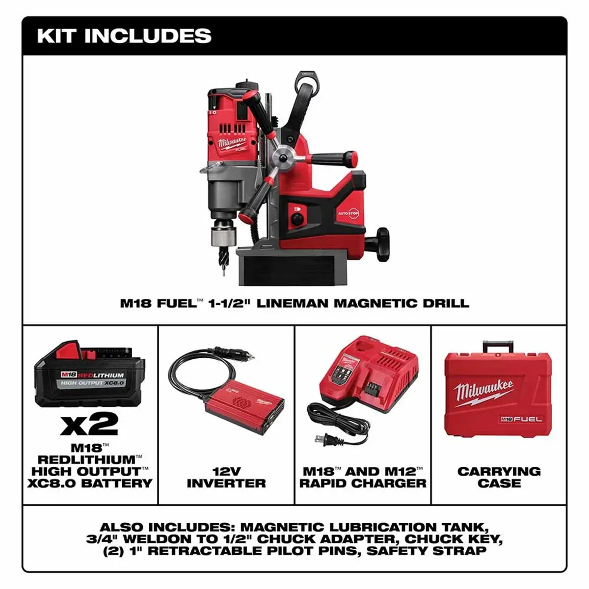 Milwaukee 2788-22HD M18 FUEL 1-1/2 Lineman Magnetic Drill High Demand Kit