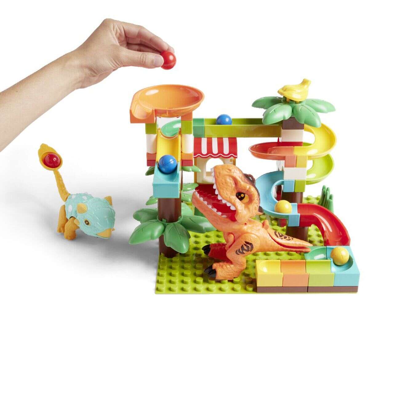 Jeu de construction bloc 78 pièces avec 2 dinosaures et billes