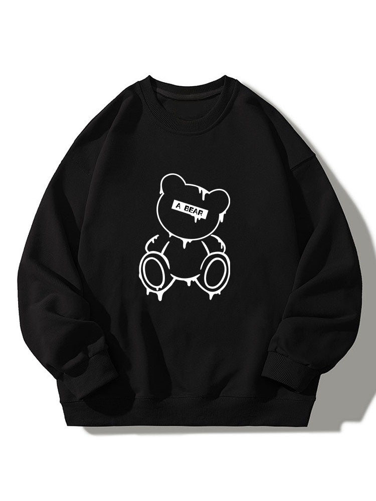 Sweat-shirt décontracté à col rond imprimé ours fondu
