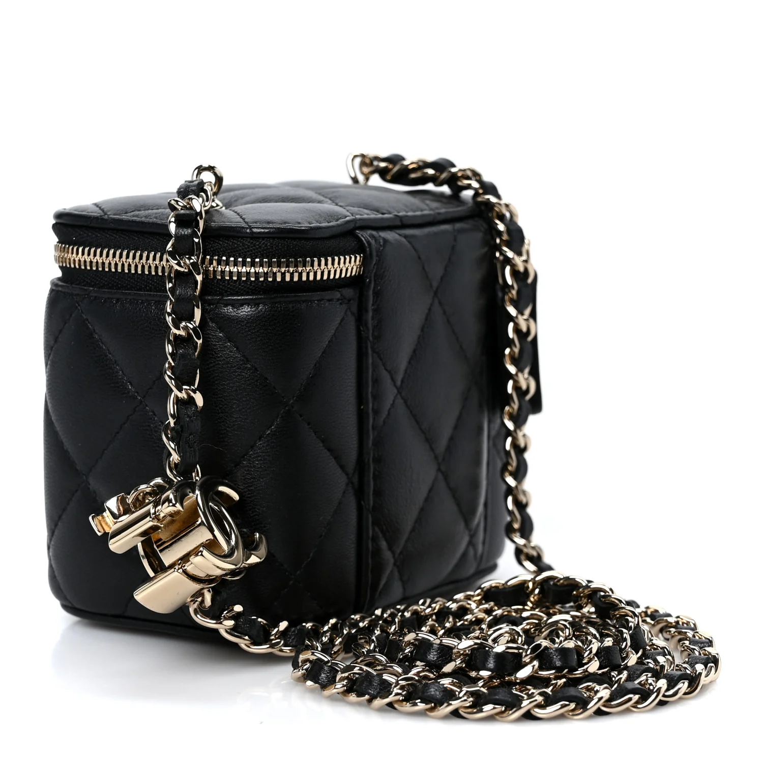 Lambskin Quilted Mini CC Crush Vanity Case With Chain Black