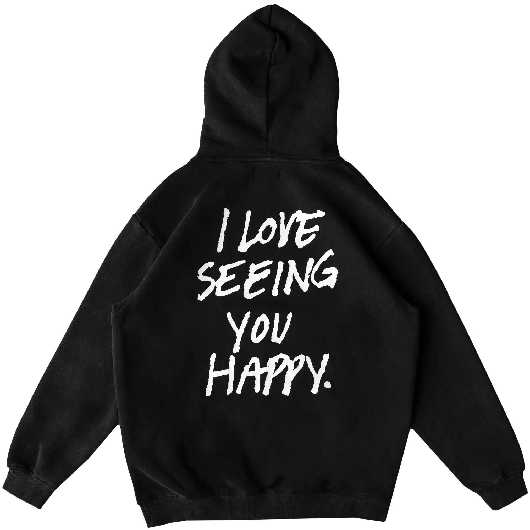 OVERSIZED LUX HOODIE "LOVE SEEING YOU HAPPY" - BLACK / WHITE