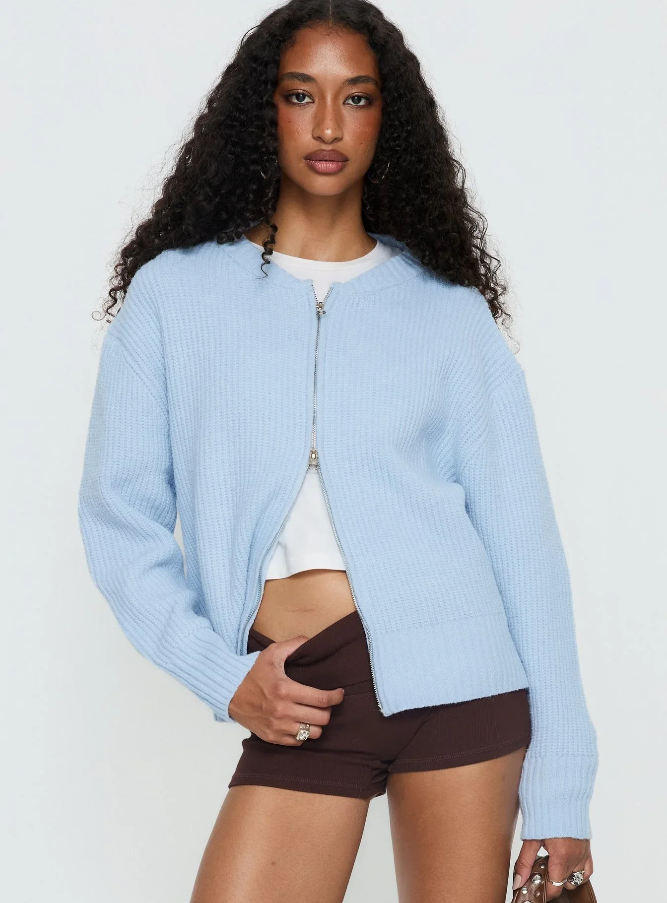 Lexene Zip Through Jumper Baby Blue