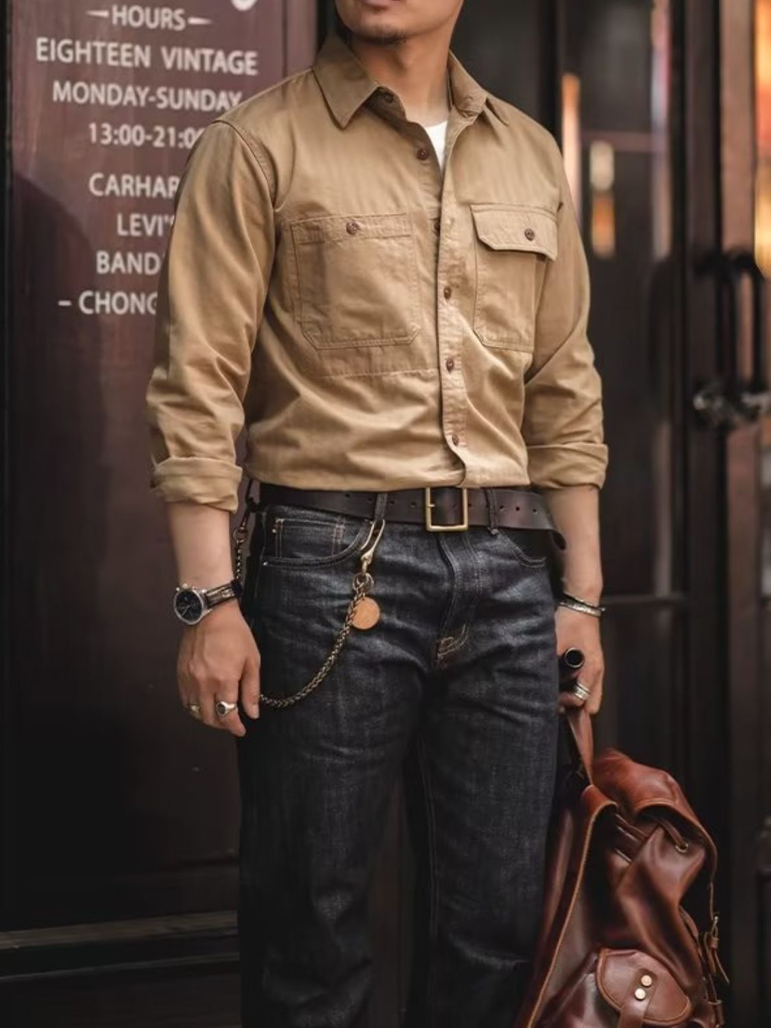 Men’s Button Down Long Sleeve Shirt with Chest Pockets