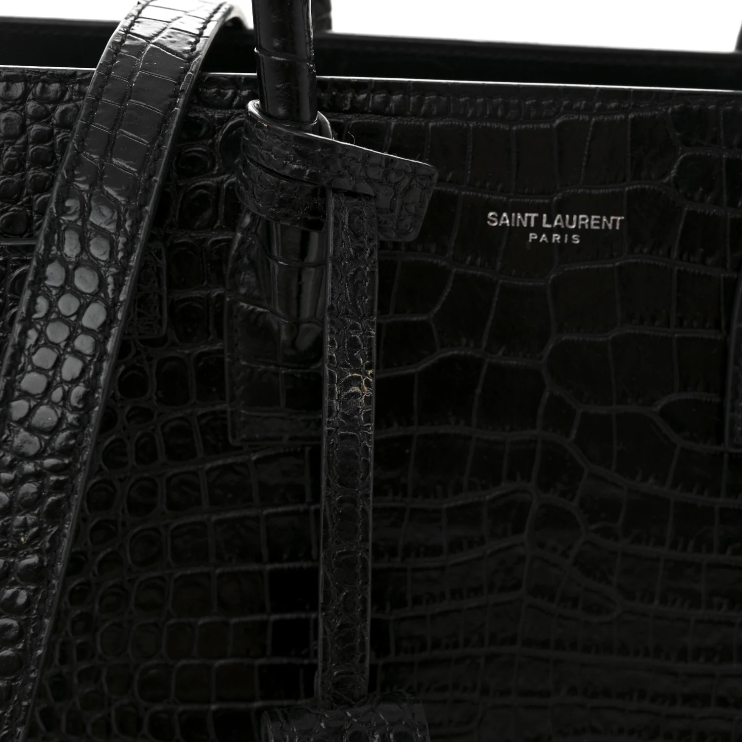 Calfskin Crocodile Embossed Baby Sac De Jour Black