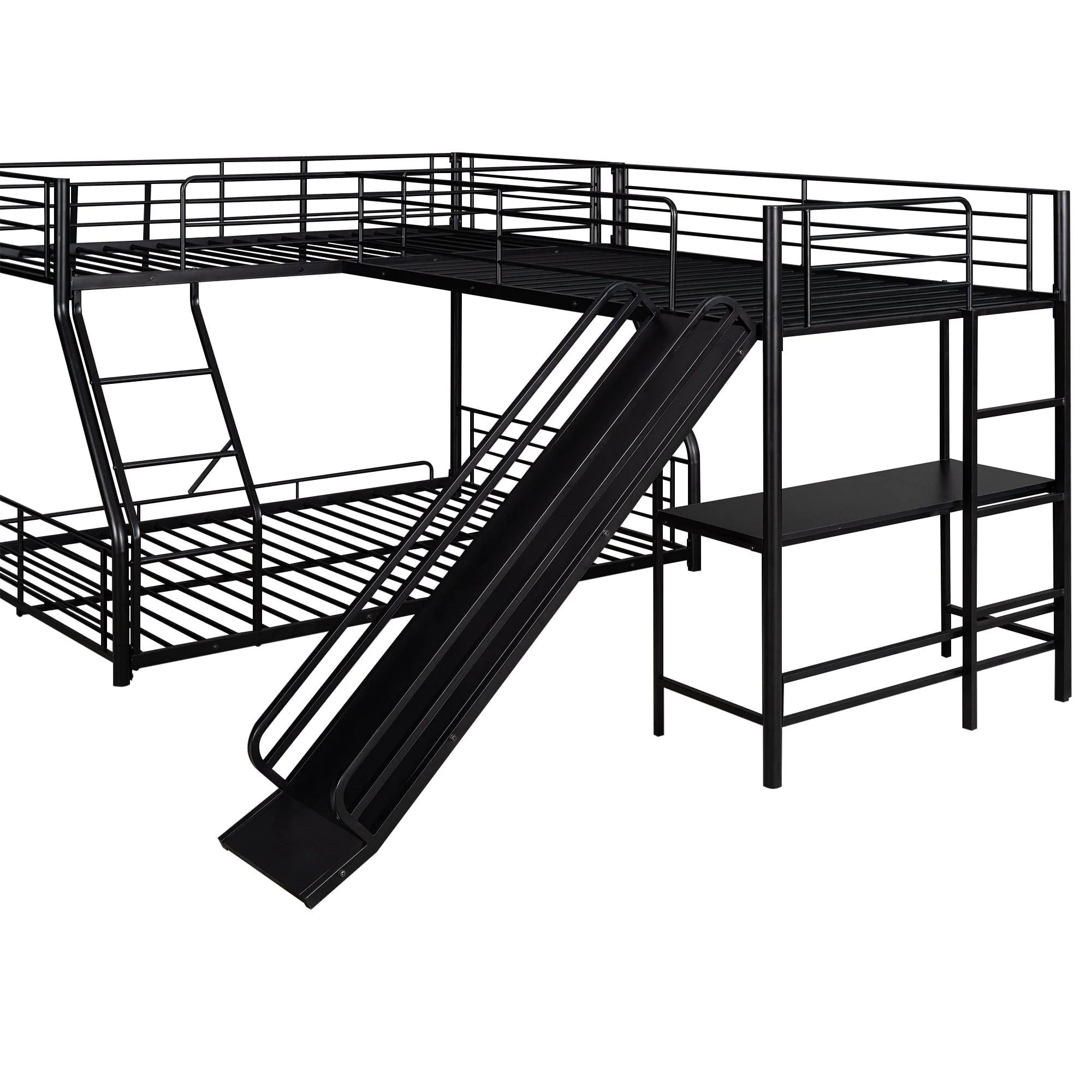 Metal L-Shaped Twin over Full Bunk and Loft Bed with Desk for Kids, Black - Image 8
