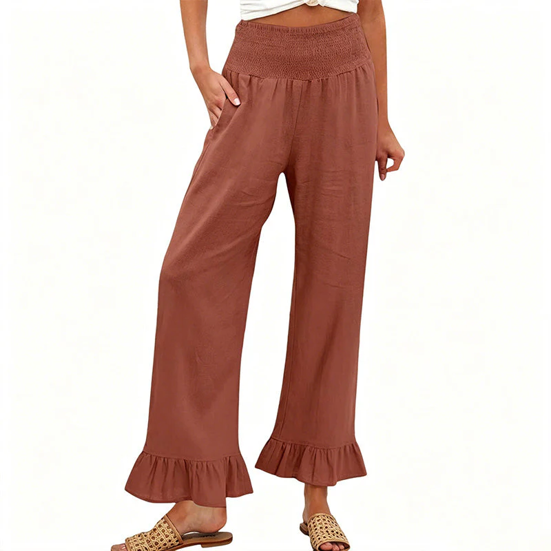 Pantalon large bohème avec ourlet à volants