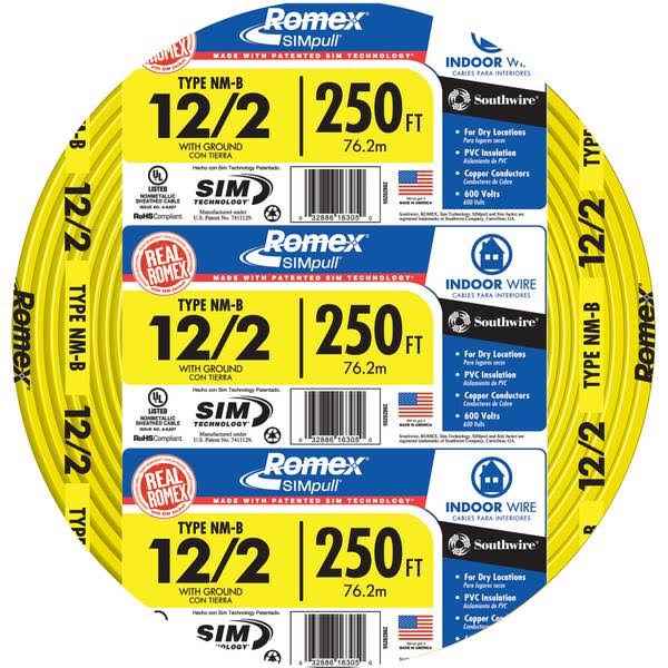 Southwire 25' 12-2 NM W/G Indoor Wire- Yellow- Building Wire 28828255