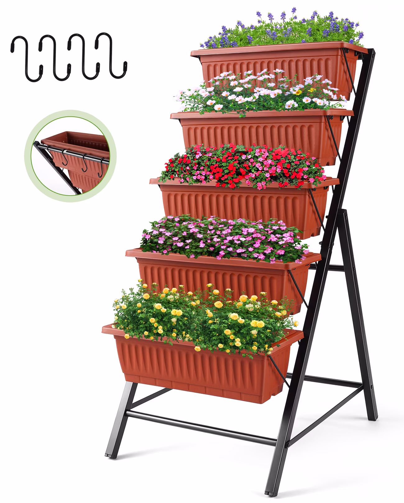 VIBESPARK 4Ft Planter Box 5-Tiers Vertical Raised Garden Bed with Drain for Patio Vegetables, Flowers Herb, 26 x 22.75 x 44.75