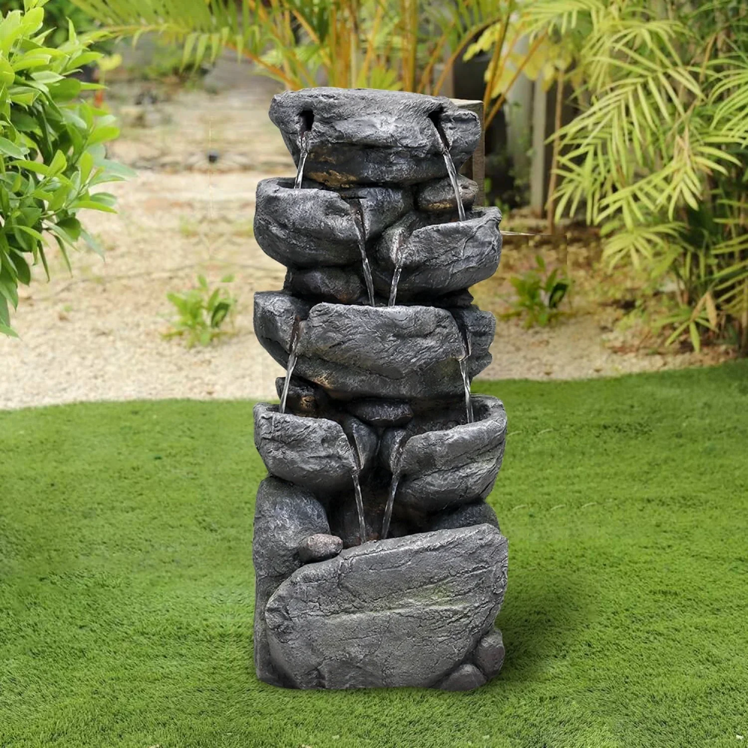 chrismas clearnace�?Stacked Rock Fountain with LED Lights - Outdoor Water Fountains Cascading Floor Water Feature Art Decor for Garden,Pation, Deck, Porch