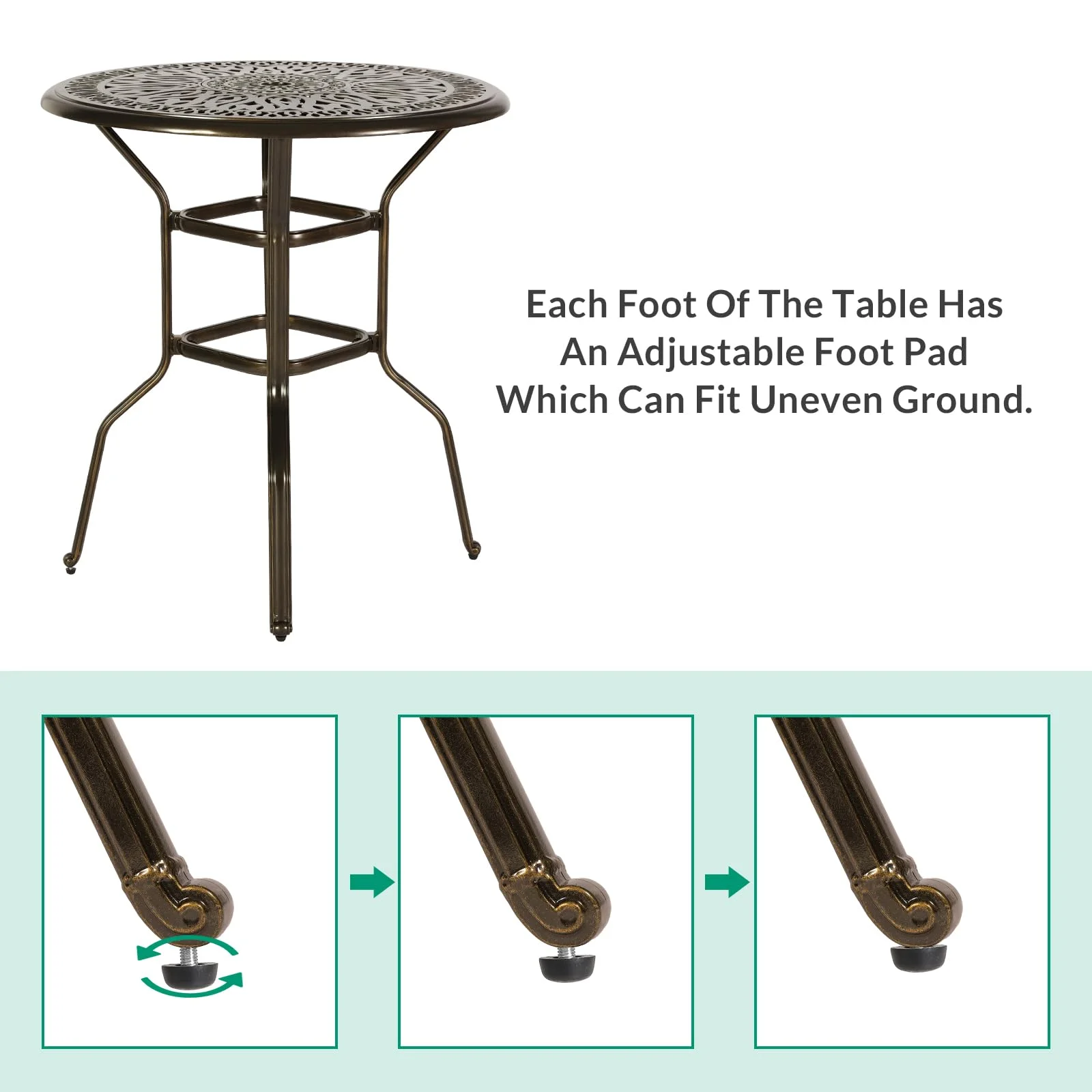 35.2" Patio Height Bar Table, All-Weather Cast Aluminum Bar Bistro Table Outdoor Patio Round Dining Table with Umbrella Hole for Balcony, Lawn, Garden, Backyard, Antique Bronze(35.2" Patio Height Bar Table) - Image 2