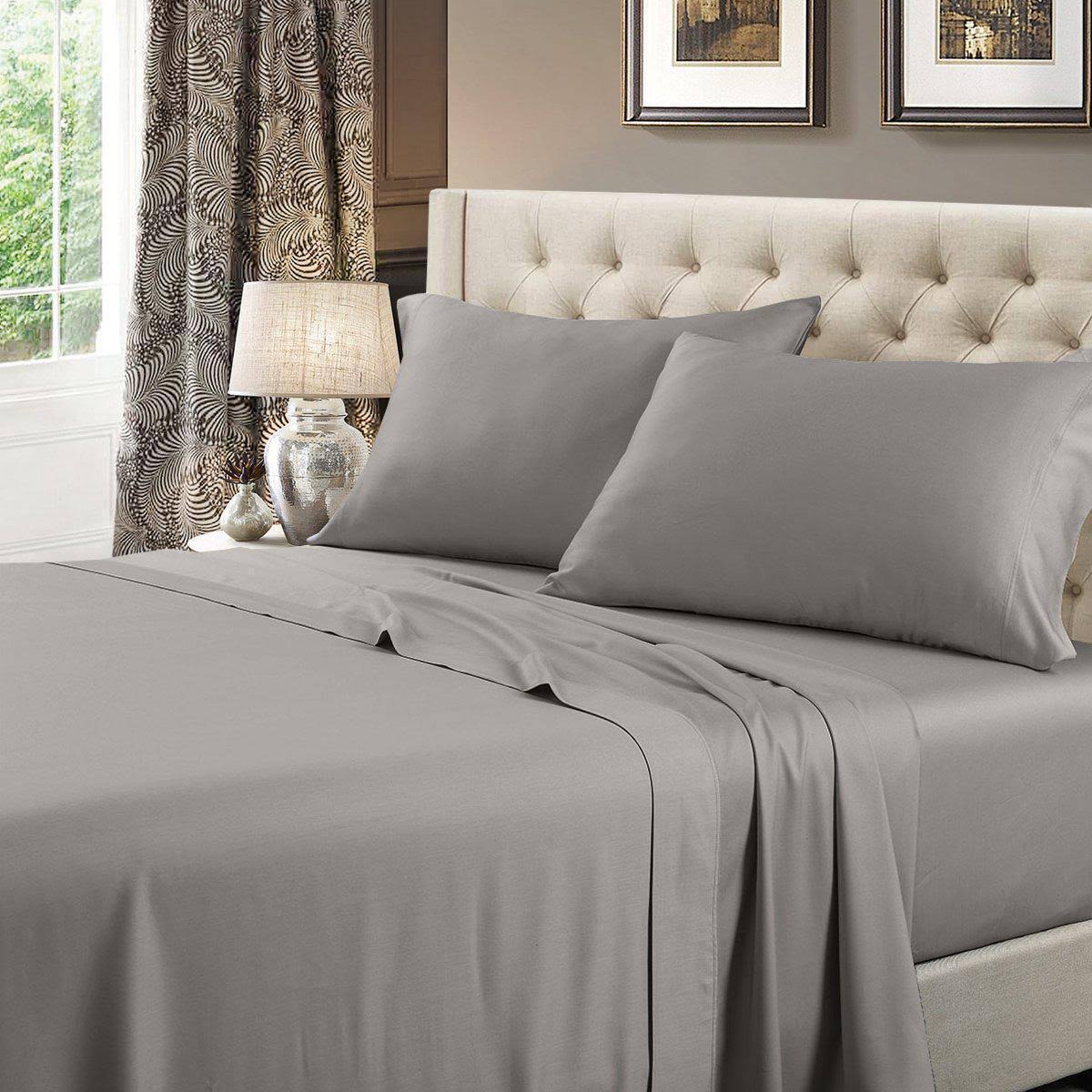 Royal Tradition Olympic Queen Bed Sheets 600TC 100% Cotton Gray