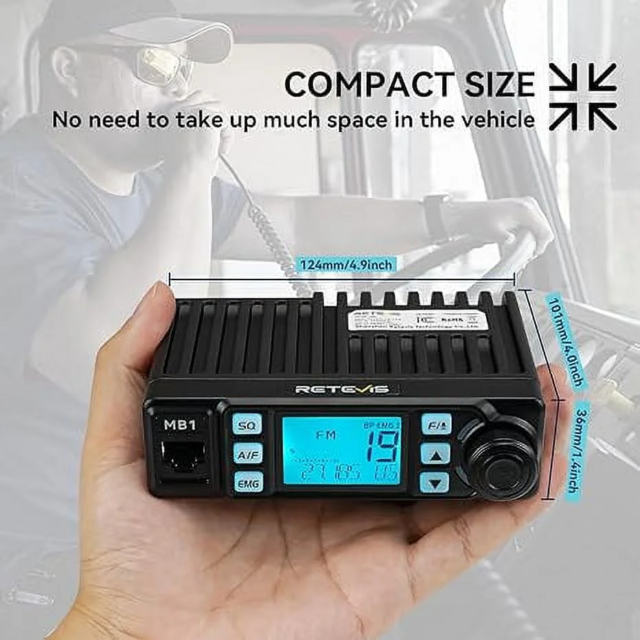 MB1 CB Radio[with CB Antenna], AM/FM CB Mobile Radio Bundle with Coaxial Cable, 40 Channel Base Station, Noise Reduction, RF Gain, 7 Colors LCD Display, Long Range CB Radio Kit for Truckers