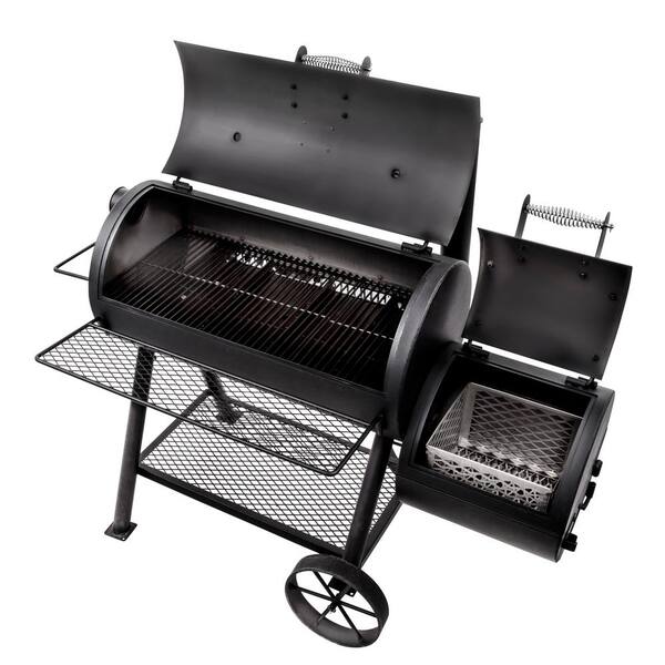 Highland Reverse Flow Offset Charcoal Smoker and Grill in Black with 900 sq. in. Cooking Space - Image 4