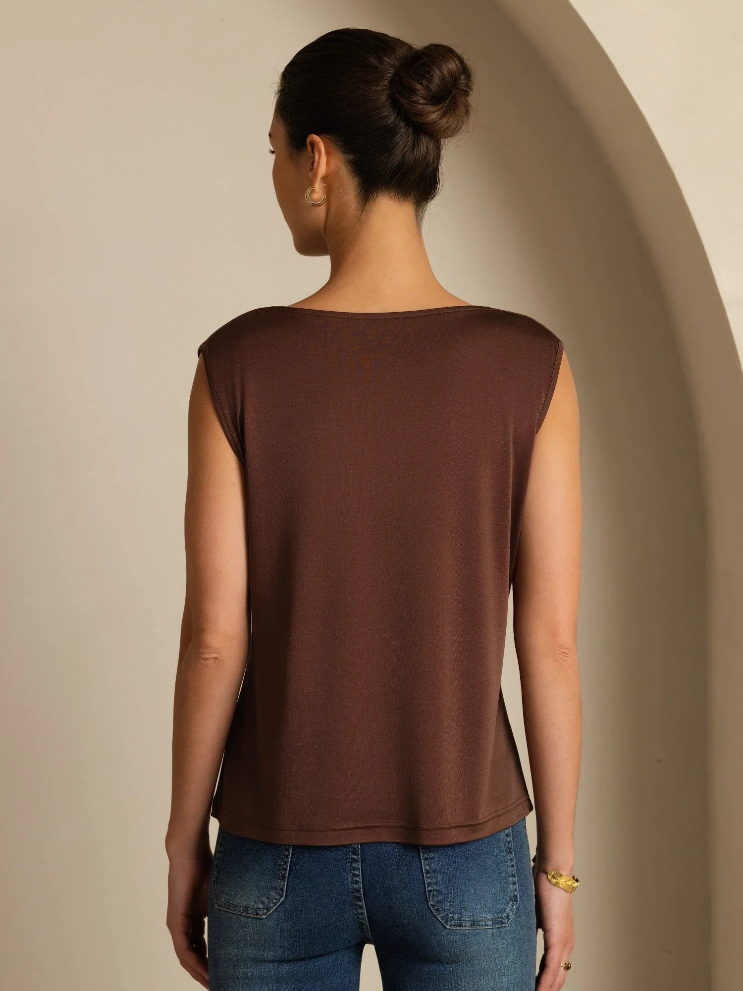 Pure Silk  Women's Sleeveless Cowl Neck Basic Casual Top