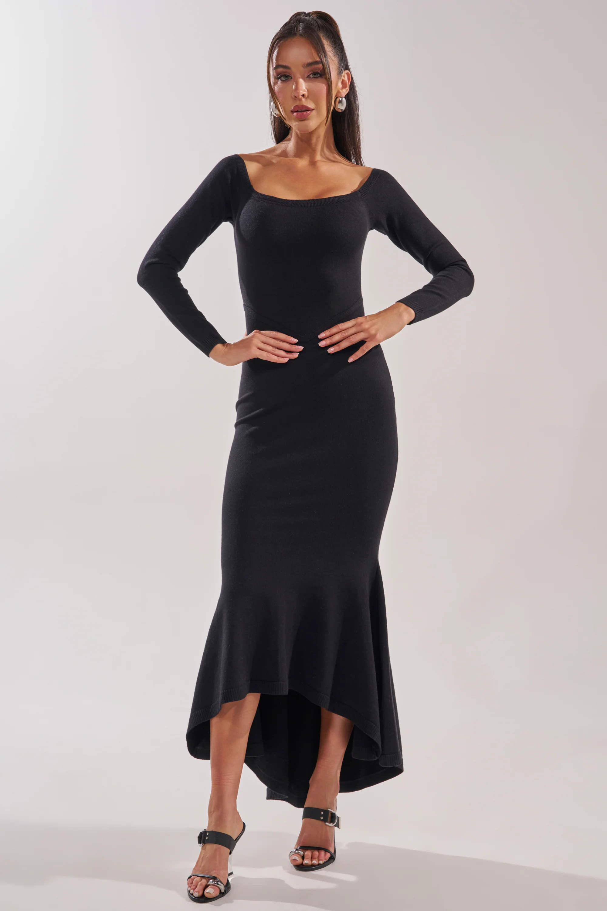 KALLIE OFF SHOULDER LONG SLEEVE SWEATER MAXI DRESS - Akira Store