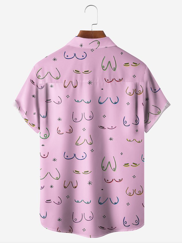 Chemise décontractée à manches courtes et poche poitrine, dessin au trait abstrait