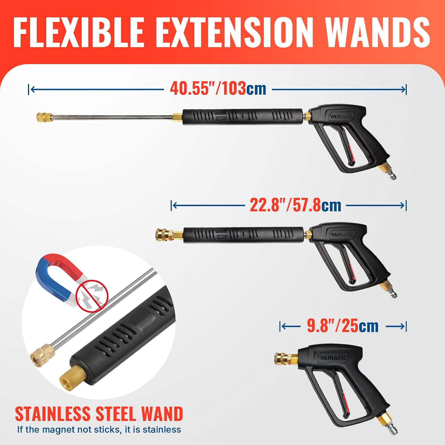 YAMATIC Pressure Washer Gun and 50 FT Rubber Hose Kit with Extension Wand