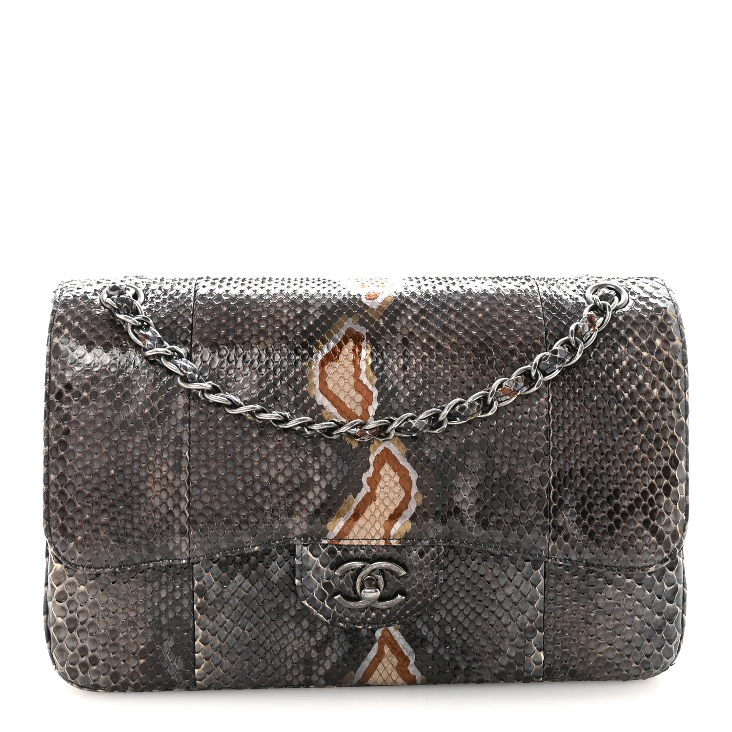 Metallic Snakeskin Jumbo Double Flap Blue