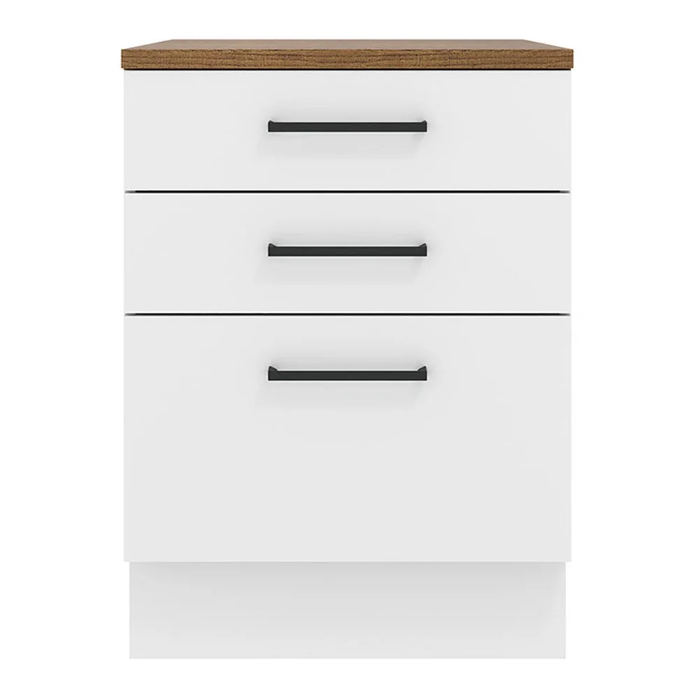 Hazel Kitchen Storage Base Cabinet with 3 Drawers 23 Inch Wide Engineered Wood Painted Finish Floor Mount Removable Plinth White - Image 4